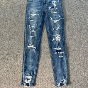 American Eagle Outfitters Blue Skinny Jeans Distressed Design